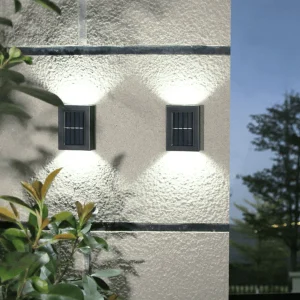 LED solcell Vägglampa (up-downlight), 2 stycken i rostfritt stål eller svart