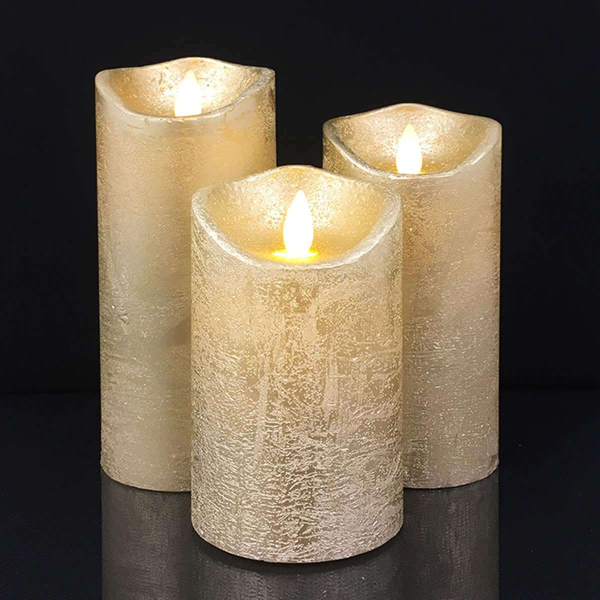 LED blockljus - rustikt - 3 st. - 10/12,5/15 cm - med 3D-låga - (flera färger) - Bild 4
