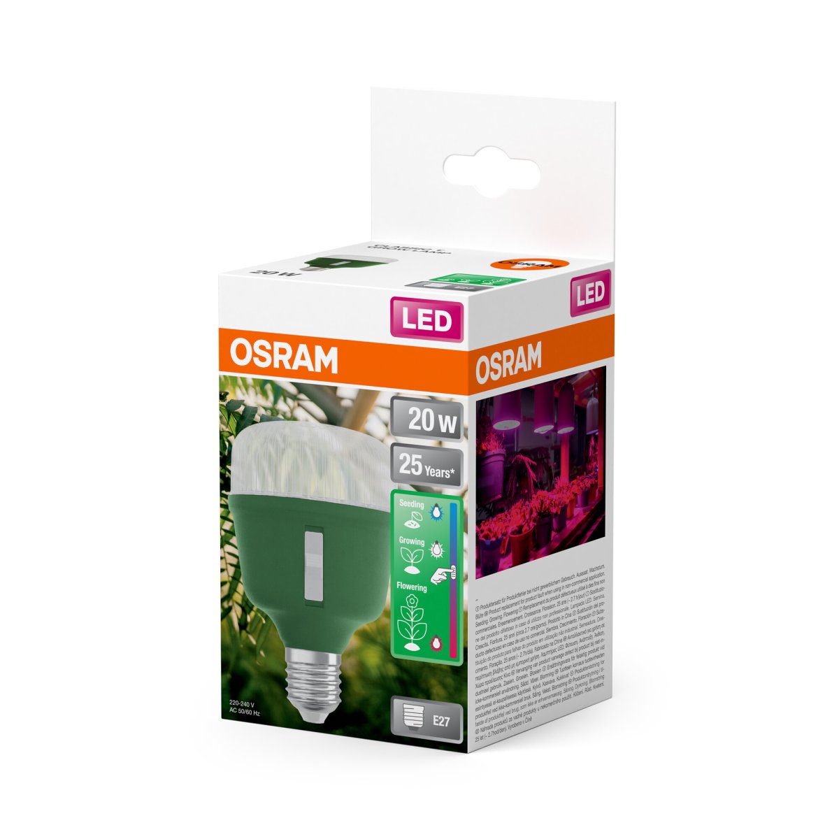 LED Blomlampa 20W GROW E27 3-steg med inbyggd brytare Osram