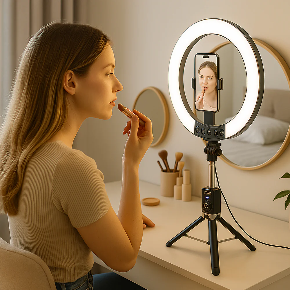 Ring Light med fjärrkontroll & stativ – 3 färgtemperaturer – P220-Q - Bild 3