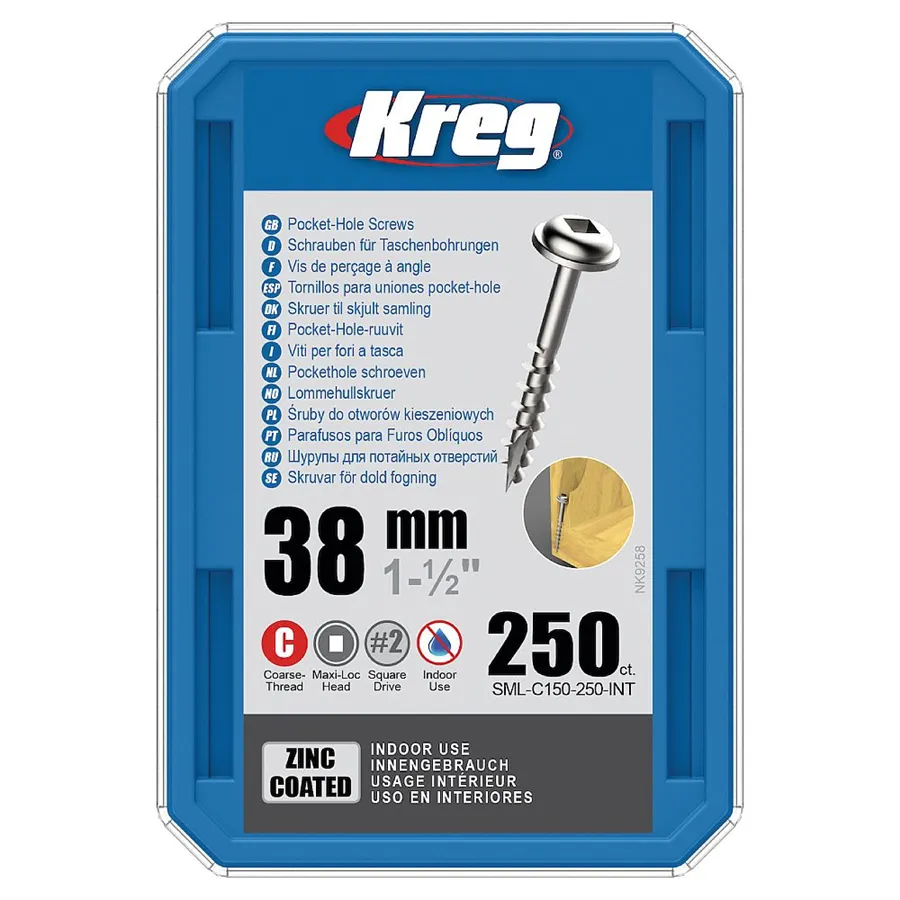 Kreg Pocket-Hole Skruv – Zink, 38 mm, Grov gänga, Maxi-Loc - Bild 2