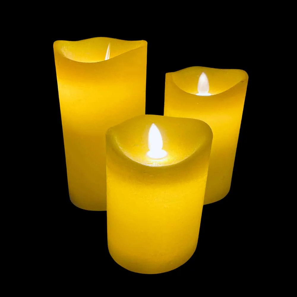 LED blockljus - rustikt - 3 st. - 10/12,5/15 cm - med 3D-låga - (flera färger) - Bild 3
