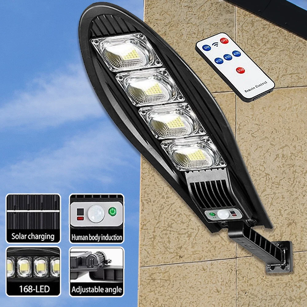 LED Gatubelysning 60W - 168LED med PIR (infraröd rörelsesensor) inkl. fjärrkontroll - solcellsdrivet ljus -