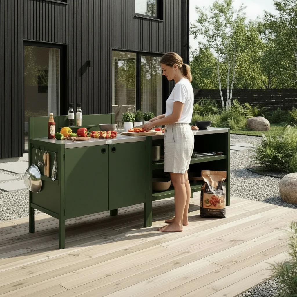 Specialpris UMAMI utekök modul 1 + 2 inkl överdrag, grön / rostfri